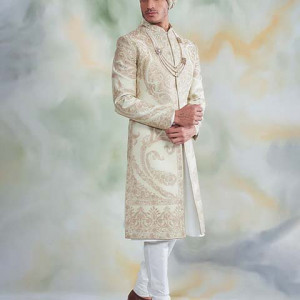 Mint Embroidered Sherwani Set