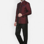 Men Maroon & Black Solid Regular-Fit Two-Piece Suit