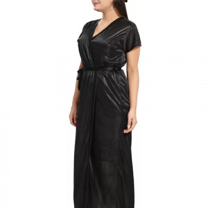 Women Nighty with Robe  (Black)